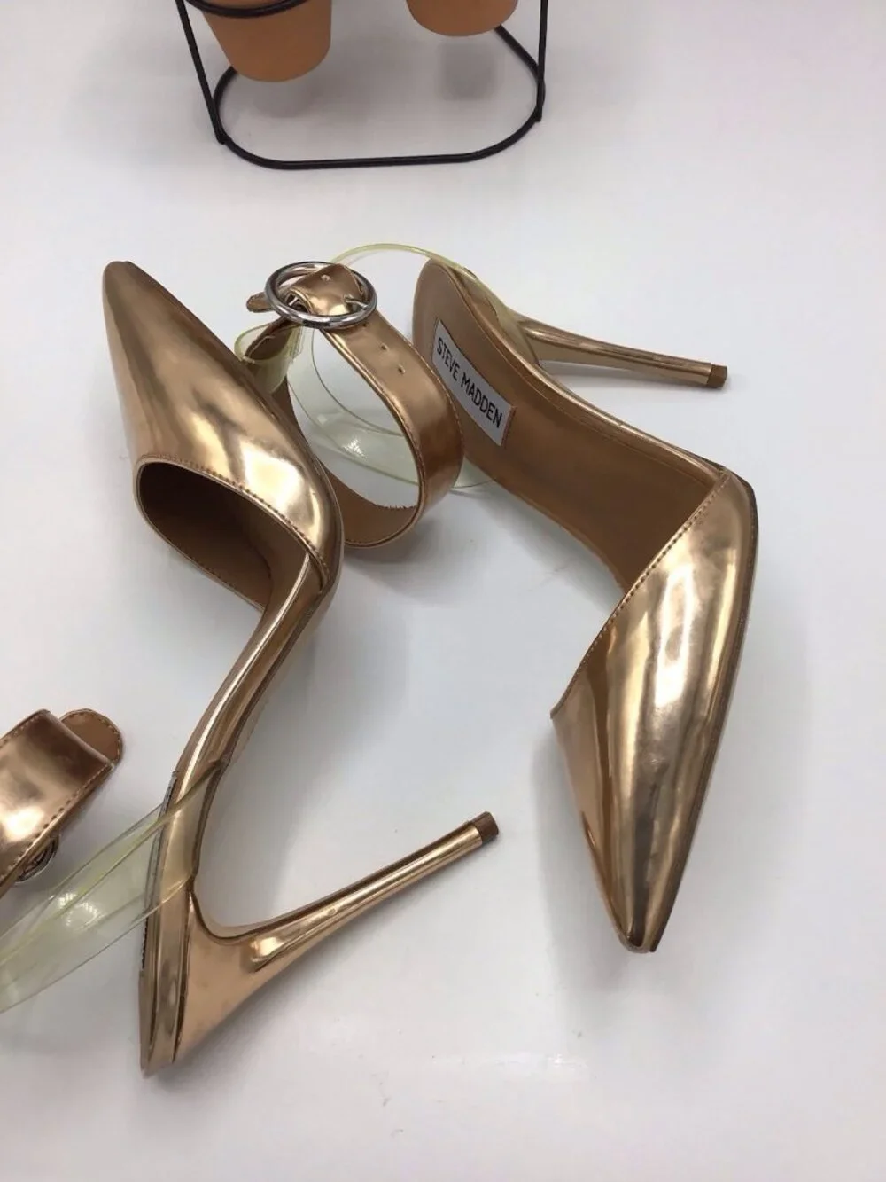 SteveMadden  #Desire Dark Blush Patent Ankle Strap Pumps Womens 7#
